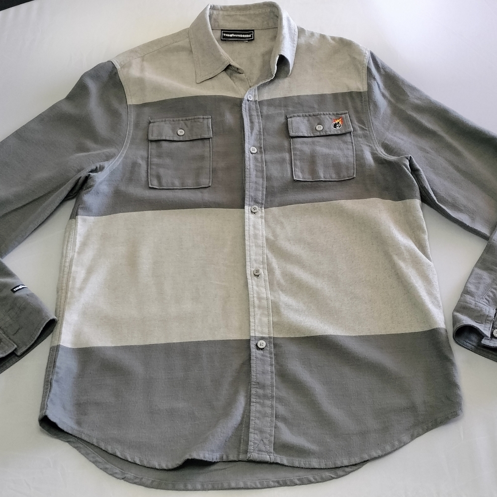 The Hundreds Adam Bomb Long Sleeve Button Up Shirt Dark Grey Flannel Size XL